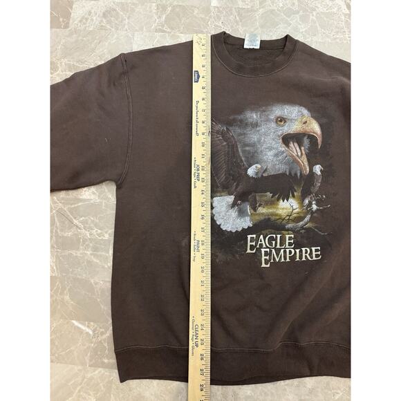 Vintage 90s Eagle Empire Graphic Sweatshirt Brown Art Nature Animal Earth L - Picture 4 of 6